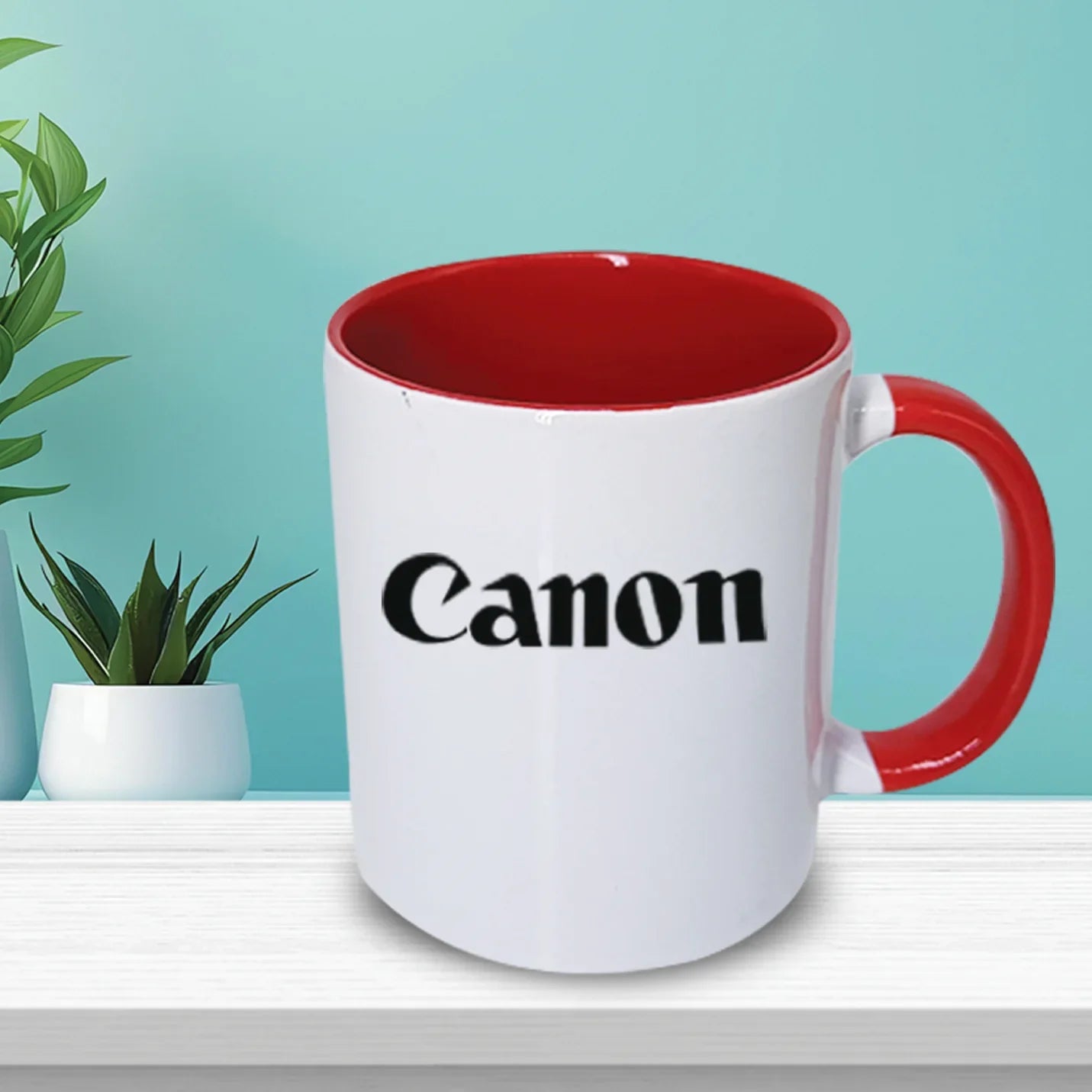 Elite White Sublimatable Ceramic Mugs with Red Handle Img 1
